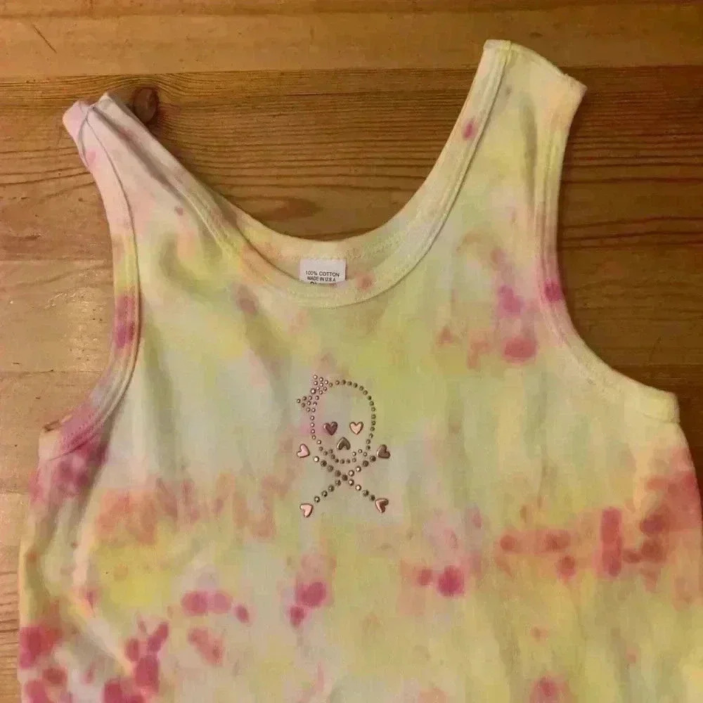New! Tie dye Pink Yellow Summer Tank Dress skull Girls 8 Cotton - Picture 3 of 4